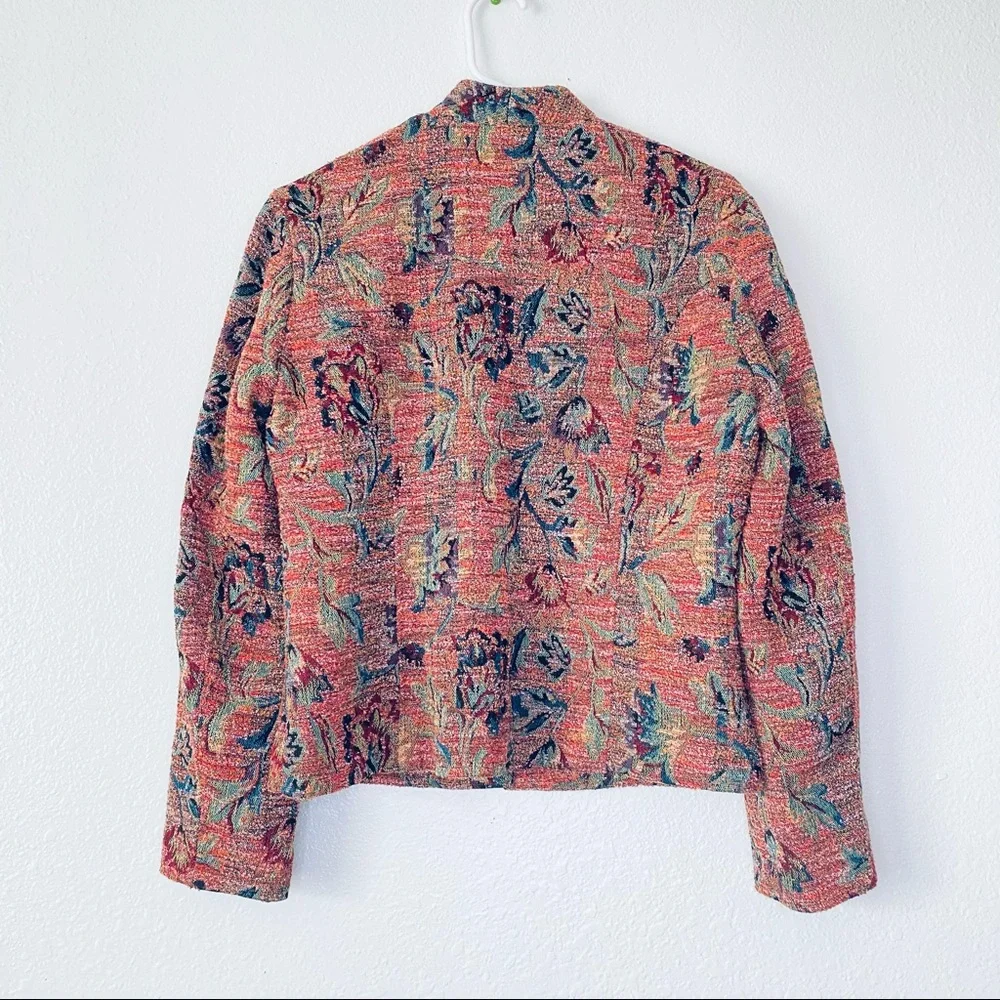 Coldwater Creek XS Floral Tapestry Mock Neck Open Front Cottagecore Jacket - Picture 2 of 7